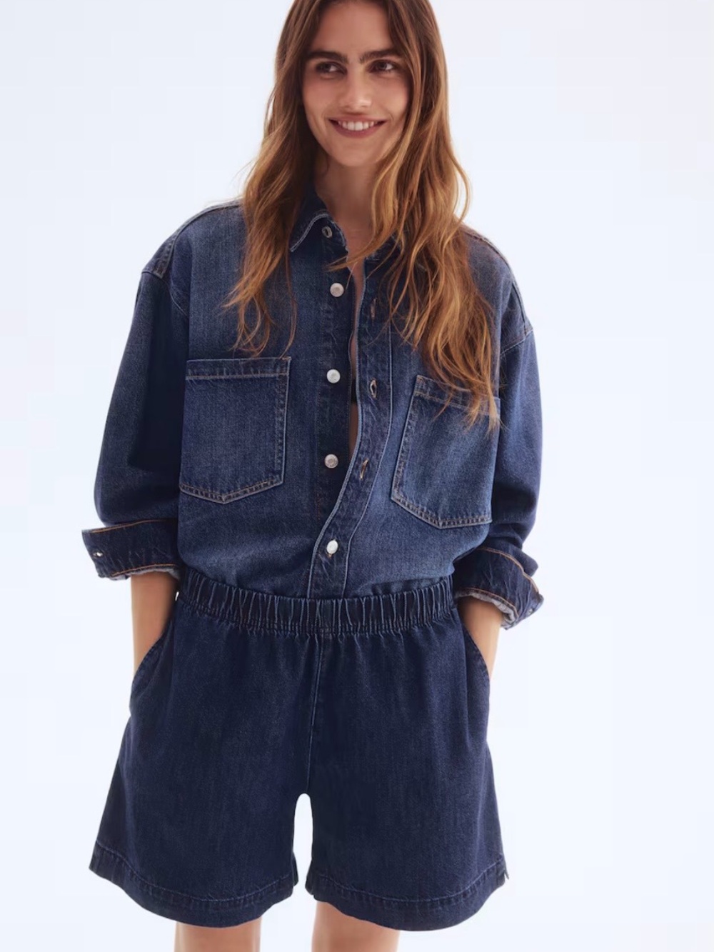 Relaxed fit dark denim long denim shorts large